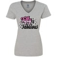 thumbnail image 3 of Inktastic Fifty & Fabulous Women's V-Neck T-Shirt, 3 of 5