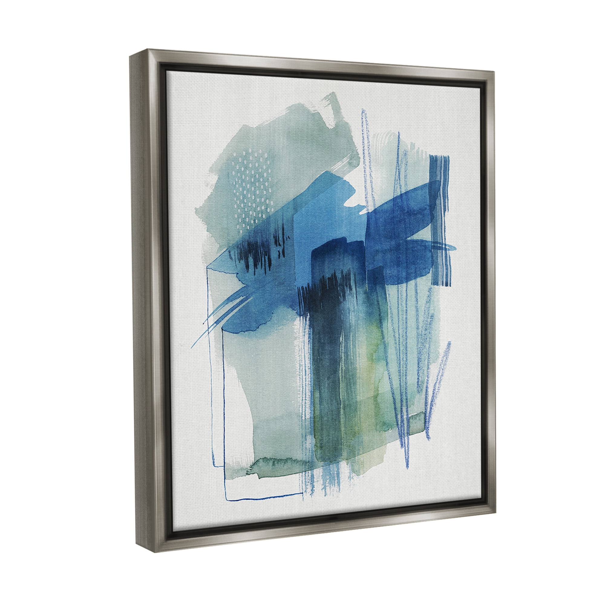 Stupell Industries Blue Scribbles Painting Abstract Painting Gray Floater Framed Canvas Art Print Wall Art, 17 x 21