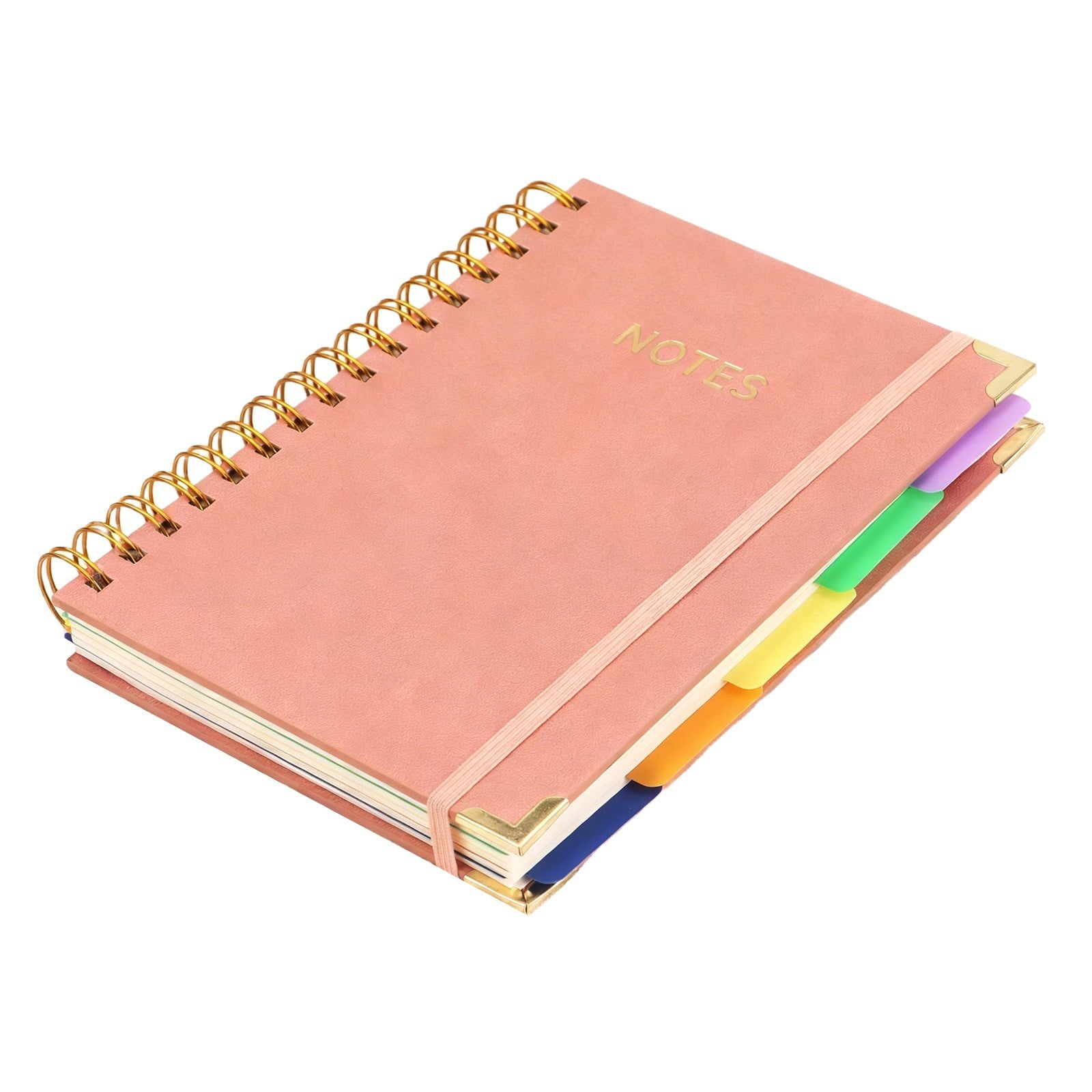 Hardcover Leather Lined Spiral Notebook,8x10" with Removable Dividers - B5 300 Pages 5 Subject College Ruled Notebook for Work with Tabs,Pockets,and Pen Loop for Note Taking,Large Journal - Pink