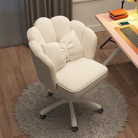 HDHNBA Home Office Desk Butterfly Chair with Mid-Back Upholstered Modern Tufted Computer Task Chair Swivel Height Adjustable Velvet Accent Chair（White）