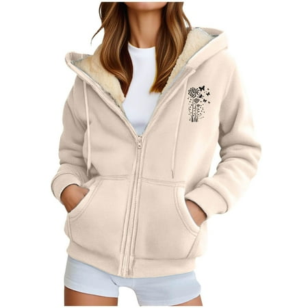 iHPH7 Fleece Hoodie Women Going Out Jackets for Women Winter Clothing for Women s Fashion Warm Jackets for Women Fleece Jacket Zip Up Hoodie Women Beige L