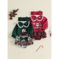 thumbnail image 3 of RUINIXCW Newborn Baby Girl My First Christmas Outfit Infant Bay Girls Fall Winter Clothes Peter Pan Collar Long Sleeve Romper Plaid Ruffled Skirt Headband Set, 3 of 10