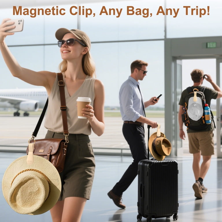 Magnetic Hat Clip for Travel on Bags - 2Pcs Light Khaki  display picture 2