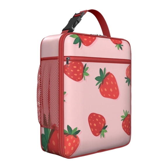 Strawberry Lunch Box Insulated Lunch Bag Box Women Men Reusable Cute Small Bento Lunch Box Containers for Travelers Cooler Tote Bag Lunchbox for Office School Picnic