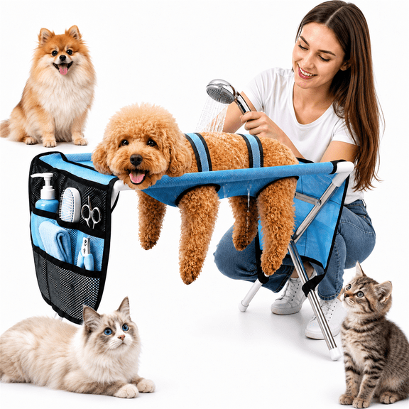 Pet Grooming Hammock with Stand for Small Dogs & Cats, Nail Trimming & Bathing, 20 lbs