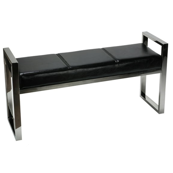 Cortesi Home Holden Contemporary Metal Entryway Bench, Black faux Leather
