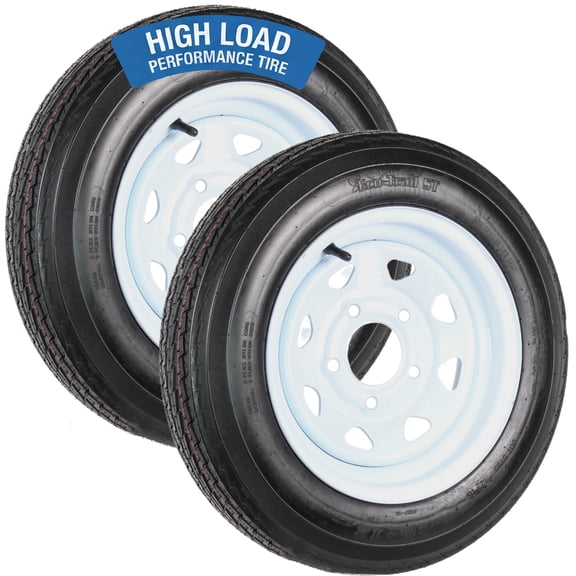 eCustomrim 2-Pk Trailer Tire On Rim 4.80-12 Load C 5 Lug White Spoke Wheel 2 Year Warranty