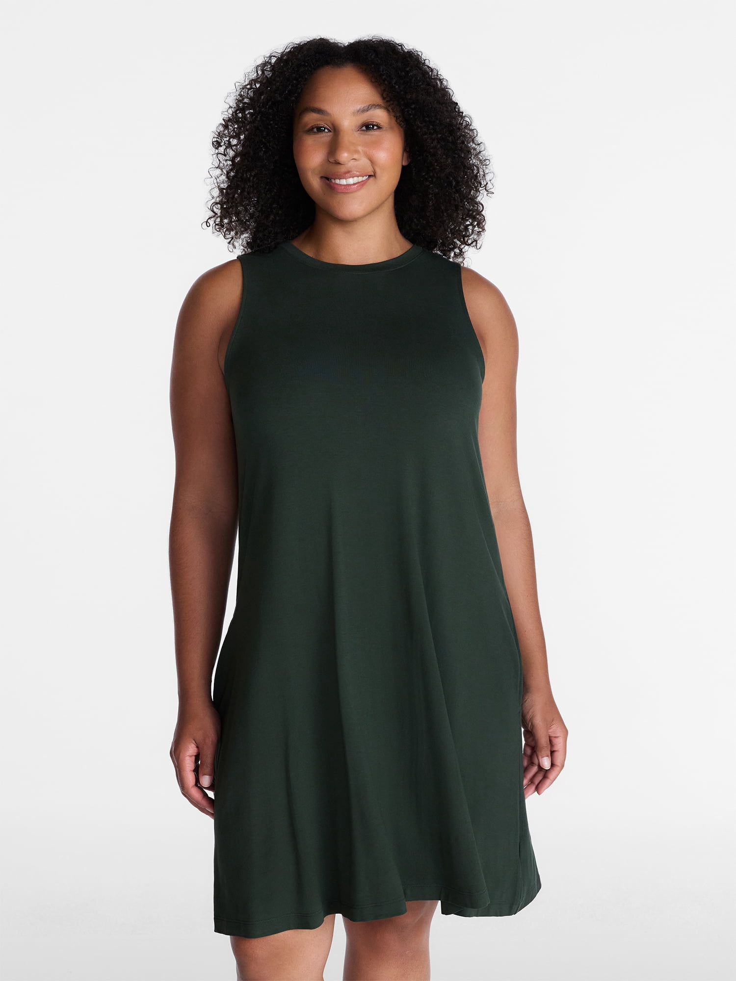 Time and Tru Women’s Sleeveless Knit Swing Dress, Sizes XS-XXXL