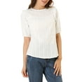 thumbnail image 5 of INSPIRE CHIC Women's Puff Shoulder Round Neck Collarless Ruffle Keyhole Back Blouse XS White, 5 of 7