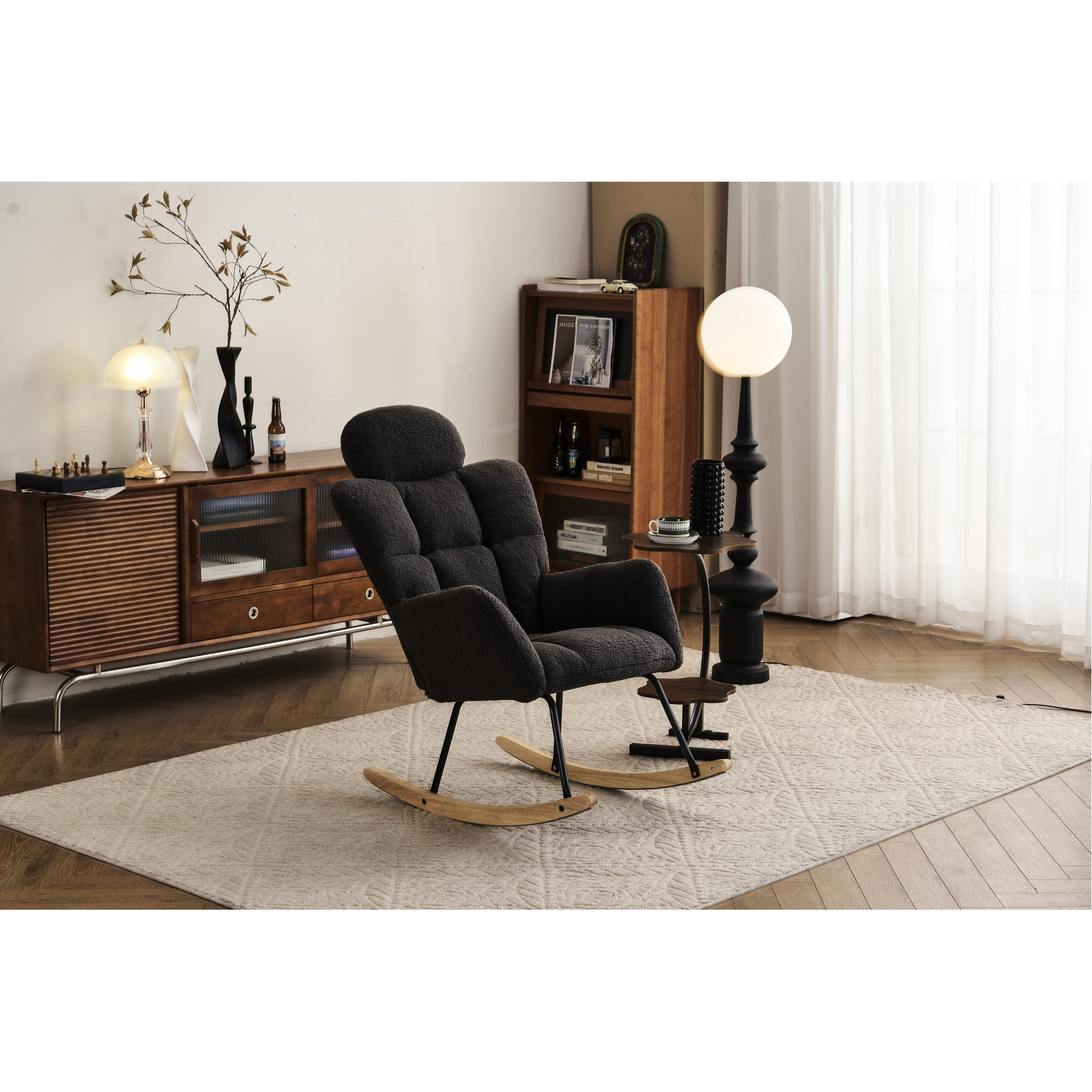 Soft Teddy Covered - Rocking Chair for Relax - Indoor Living Area - Easy to Assemble
