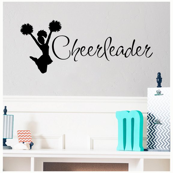 Cheerleader Decal Wall Saying Vinyl Lettering Art Cheer Sticker Decals - Size: 12.5"H x 31"L - Color: Black