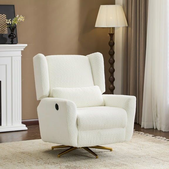 Christopher Knight Home Boucle Upholstered Power Recliner Chair with 360° Swivel and Gold 5-Star Base, Beige