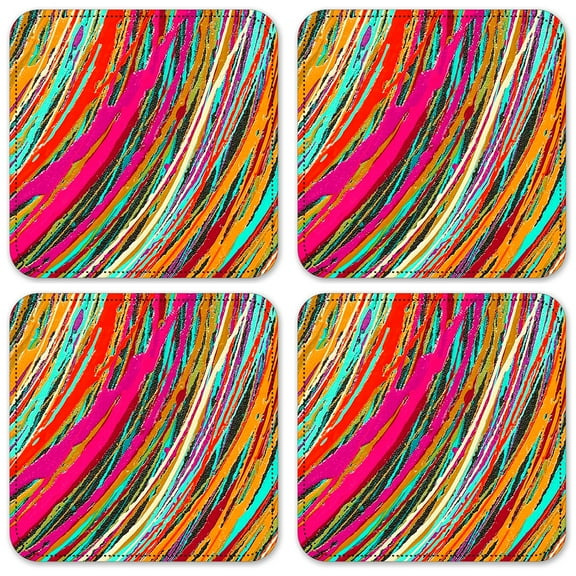 Vinyl Drink Coasters - Set of 4 - Colorful Lines