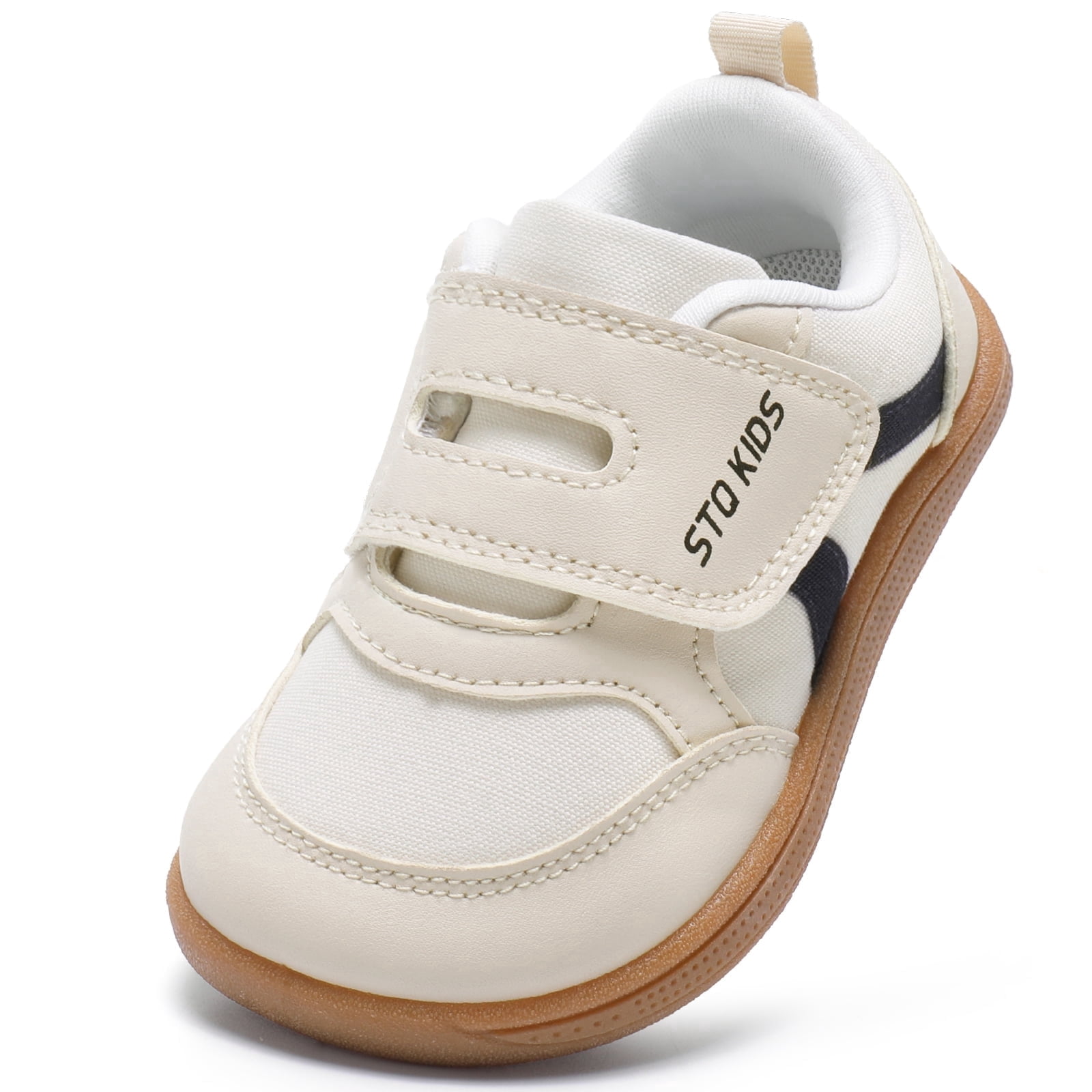 Toddler Wide Toe Box Shoes Boys Barefoot Shoe Boy Girl Sneakers Kids Tennis Sneaker Preschool Non Slip Lightweight Comfortable First Walking Running Outdoor Activities Beige White Toddler