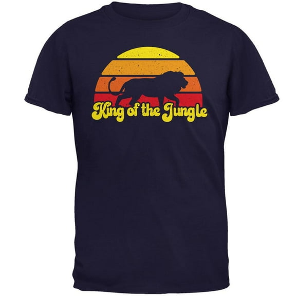 King Of The Jungle Lion Retro Sun Mens T Shirt Navy 3X-LG