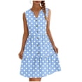 thumbnail image 6 of BRGZLK Summer Tank Dress for Women Summer Daily Casual Pleated Polka Dot Split V-Neck Vacation Beach Sundresses Fashion Sleeveless Button-Down Flowy Midi Dress Light Blue S, 6 of 6