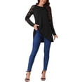 thumbnail image 2 of INSPIRE CHIC Women's Lace Long Sleeve Crewneck High Low Asymmetrical Hem Blouse M Black, 2 of 5