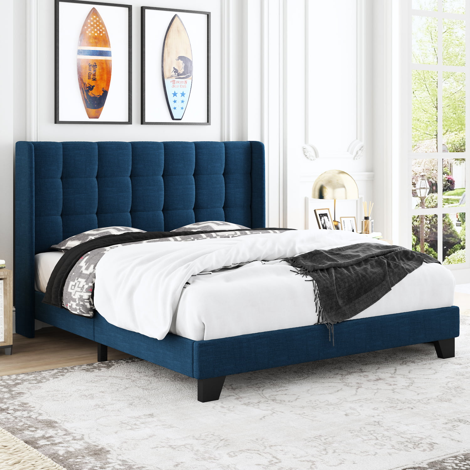 Details about   Allewie Queen Size Platform Bed Frame With Fabric Upholstered Headboard And Wood 