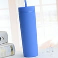 thumbnail image 1 of Straw Cup Colorful Plastic Simple Style Comfortable Hand Feeling Large Capacity Drinking Straw Bottle Blue 16oz, 1 of 4