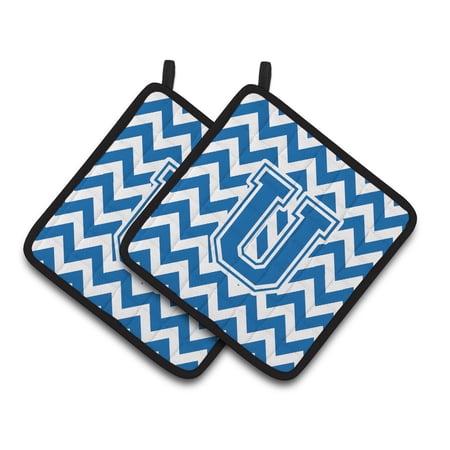Letter U Chevron Blue and White Pair of Pot Holders