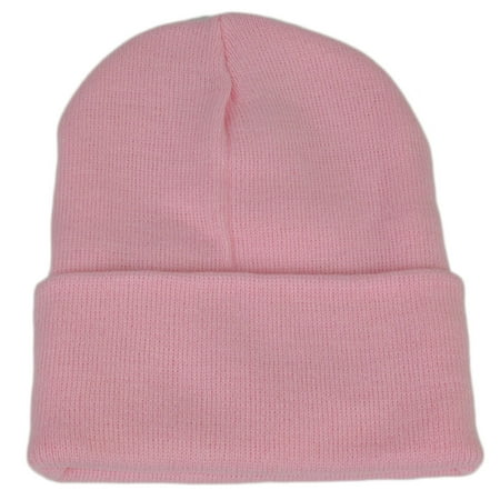 Pink Plain Blank Solid Cuffed Knit Beanie Toque Hat Winter Thick Skully ...