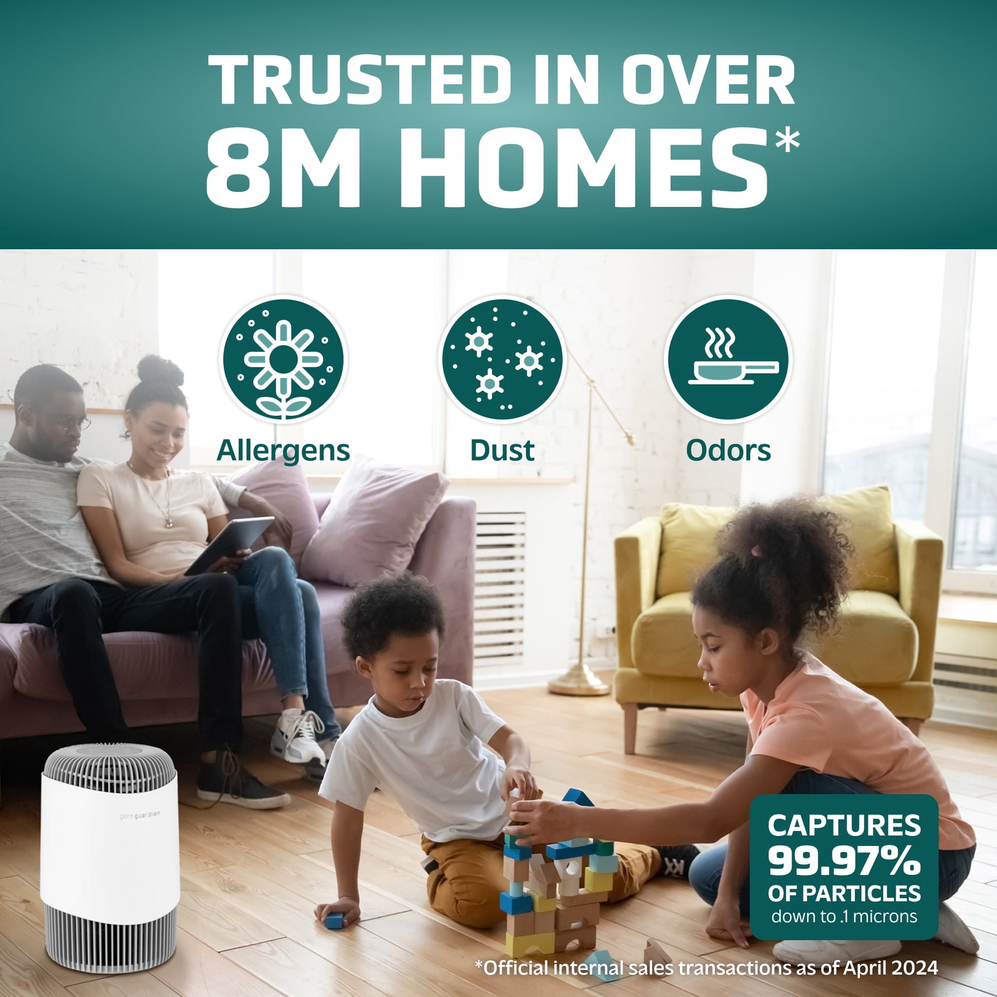 Open Box GermGuardian Air Purifier with HEPA Pure Filter, UV-C, for Rooms up to 1095 Sq. ft, White, AC151