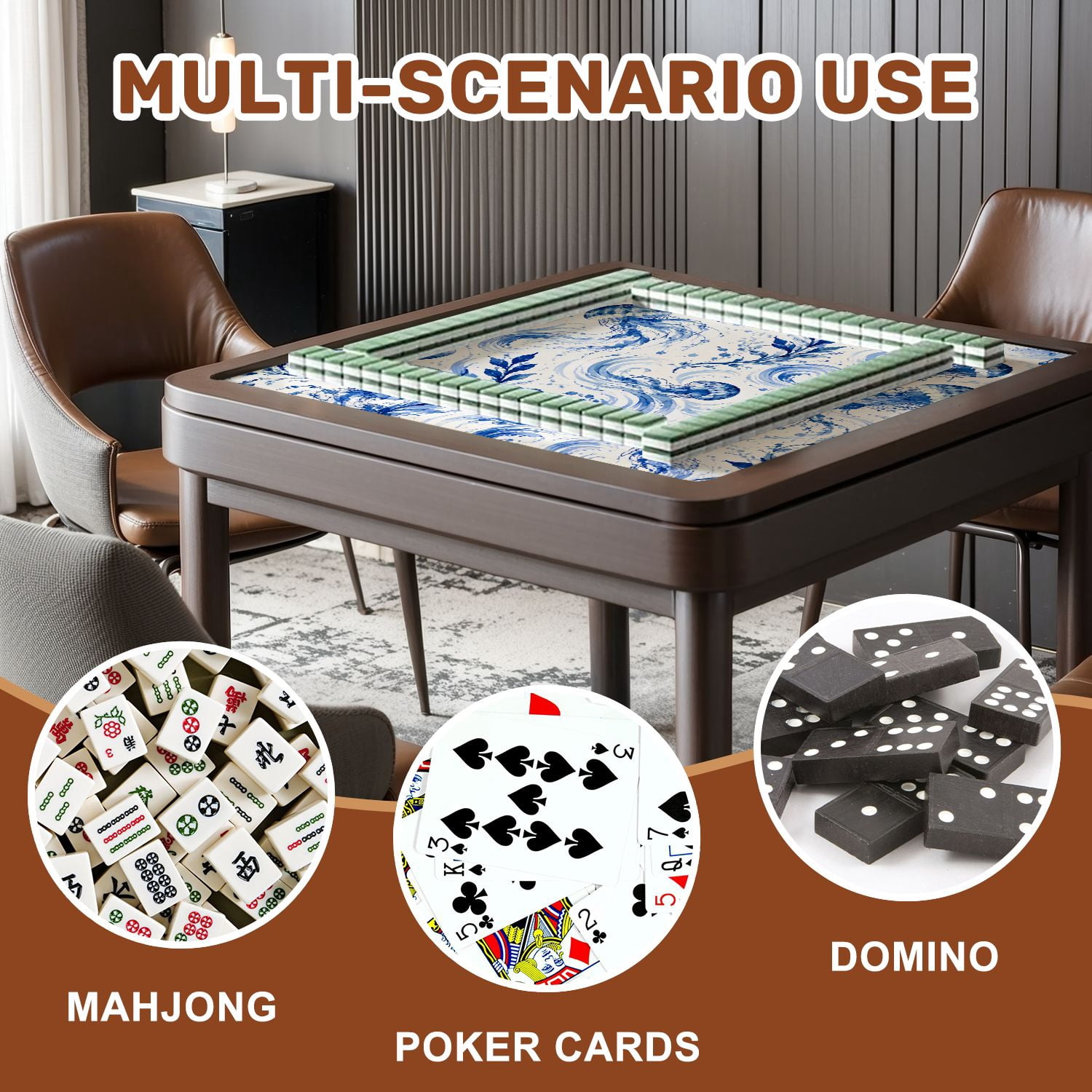 Mahjong Mat 31.5" x 31.5" Blue Watercolor Fish Flowing Fins Swirling Waves Non-Slip Noise Reduction American Mahjong Tiles Table Cover for Dominoes Poker Card Board Games Gift