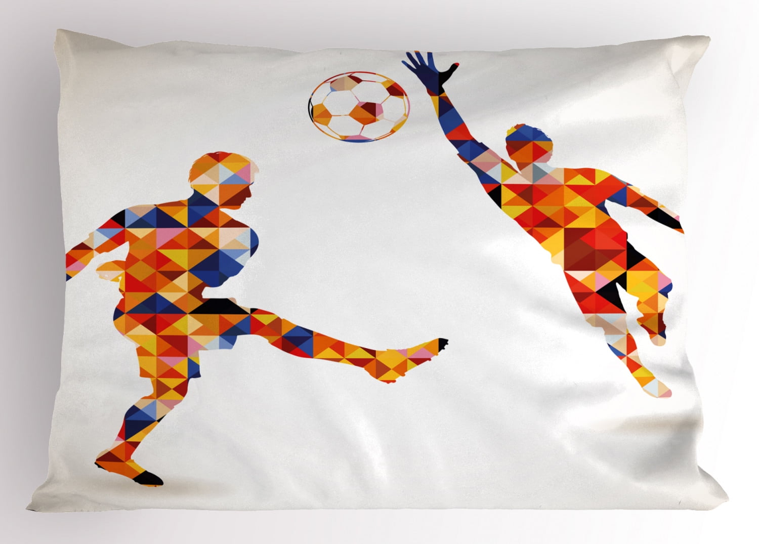 Sports Pillow Sham Abstract Design with Football Soccer Players in