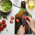 thumbnail image 3 of Fantasy Cutting Board, Digitally Saturated Tropical Scene in Extreme Haze Tones Exotic Abstract Art, Decorative Tempered Glass Cutting and Serving Board, Wine Bottle Shape, Multicolor, by Ambesonne, 3 of 5