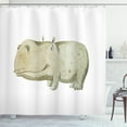 thumbnail image 1 of Hippo Shower Curtain, Watercolor Style Illustration of Hand-Drawn Happy Baby Hippo, Fabric Bathroom Set with Hooks, 69W X 84L Inches Extra Long, Pale Sage Green Sepia and White, by Ambesonne, 1 of 3