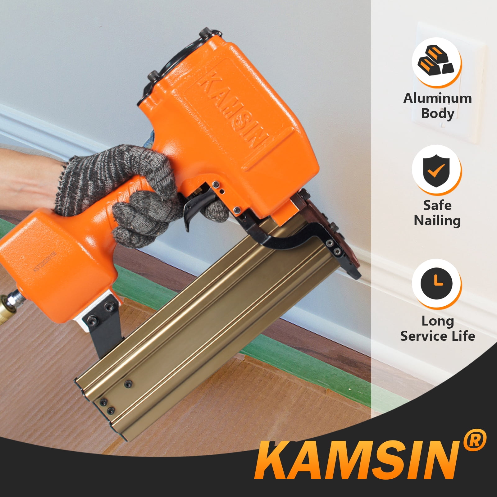 KAMSIN ST64 14 GA Heavy Duty Pneumatic Concrete T Nail Gun, 1'' to 2-1/2'' inch T Nails, Air Power Tool