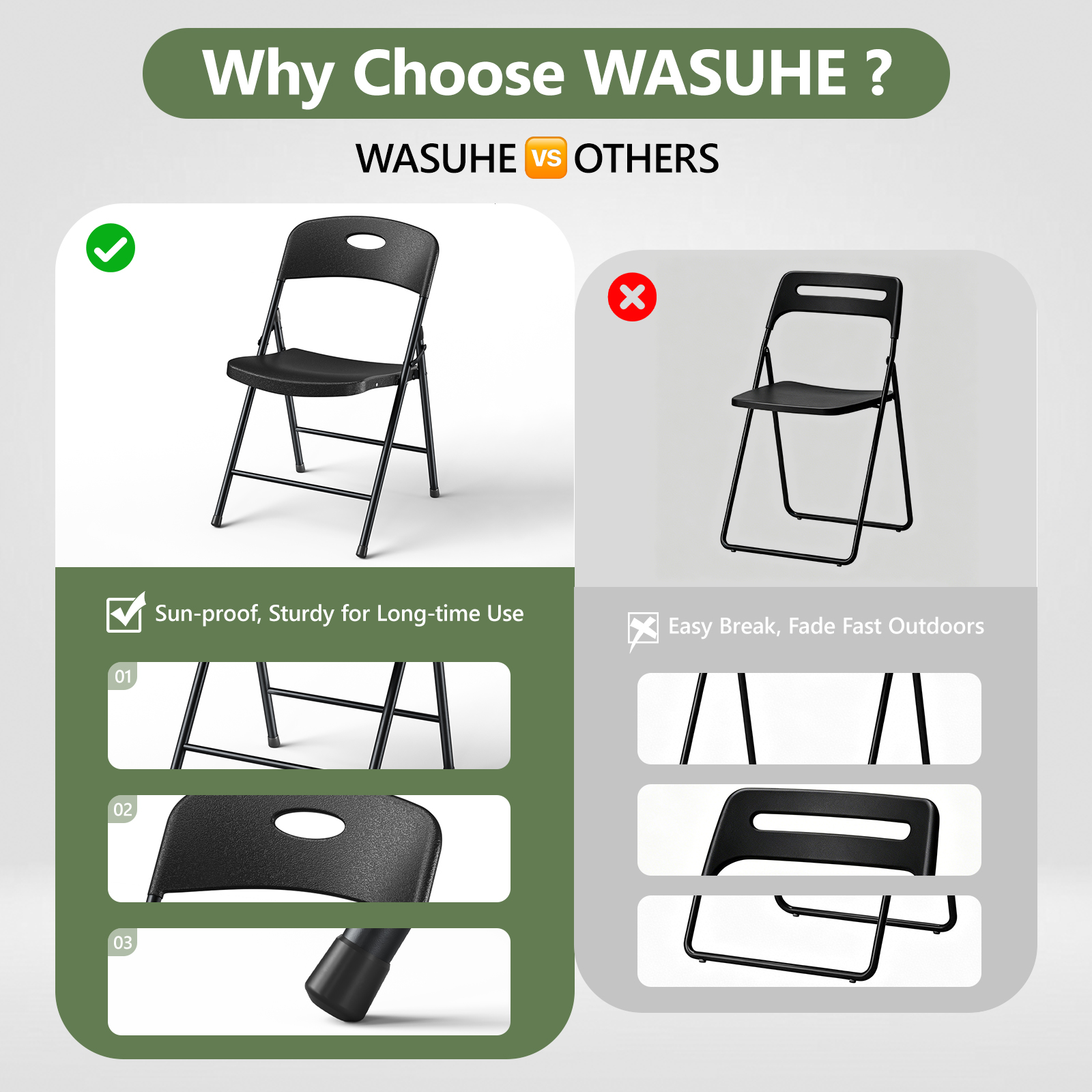 Wasuhe 4-Pack Black Folding Chairs, 350 lbs Capacity photo 5