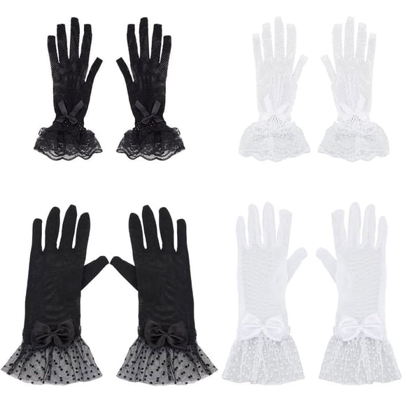 4 Pairs Women's Lace Gloves 4 Style Lace Gloves Women Elegant Short Gloves Fingerless Floral Gloves Vintage Gloves for Bridal Wedding Opera Tea Party Wedding Party