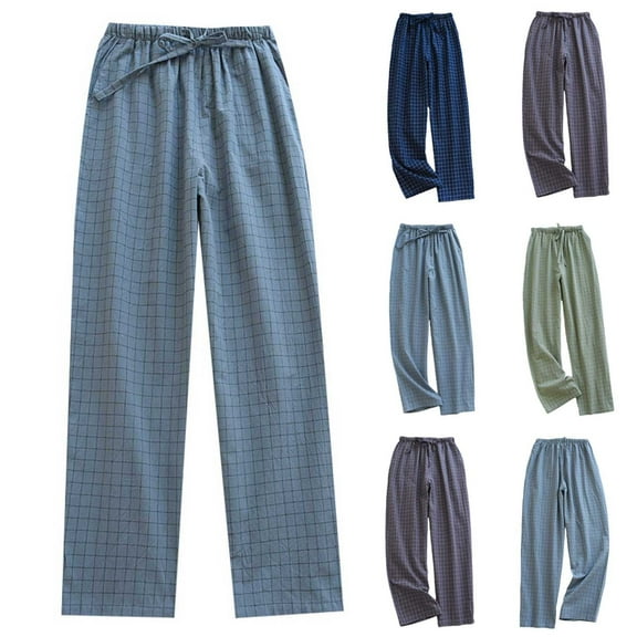 Jacenvly 2024 New Summer Trousers for Men Men's Cotton Linen Loose Casual Pants Men's Lightweight Elastic Waist Pants Yoga Pants Home Pants Solid Skin-Friendly Leisure Work Pants Light Blue