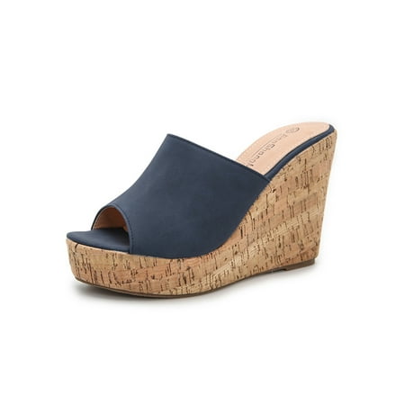 

Woobling Women Platform Sandal Beach Sandals Slip On Casual Shoes Lightweight Slides Dates Indoor Outdoor Summer Shoe Blue 8.5