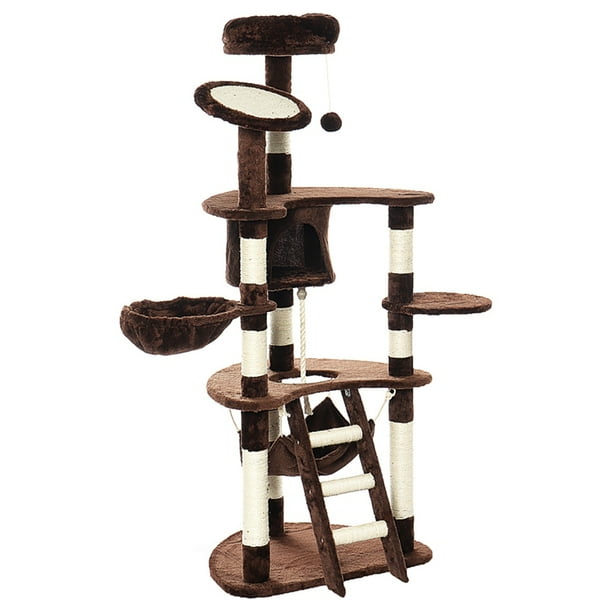 57"/67" Cat Tree Tower Condo Furniture Scratching Post Gray with Plush Perches, Hammock and ...