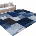 Dark Blue Patchwork Washable Area Rug 3 x 5 ft Modern Abstract Indigo ...