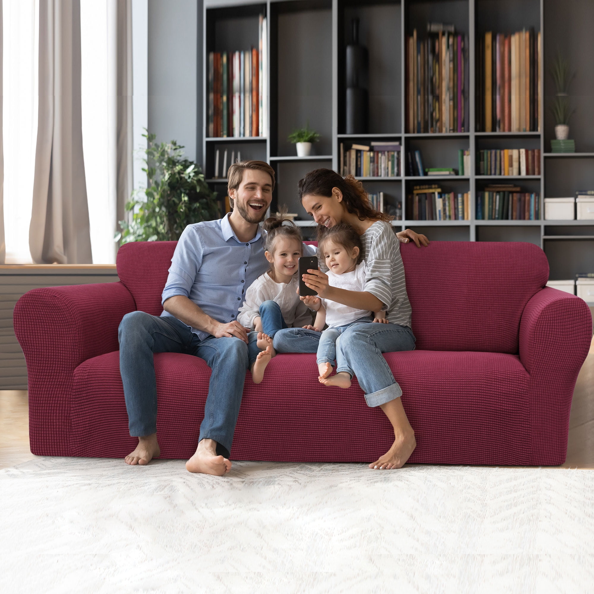 Unique Bargains Stretch Slipcover Washable Furniture Covers for Dogs Burgundy Large