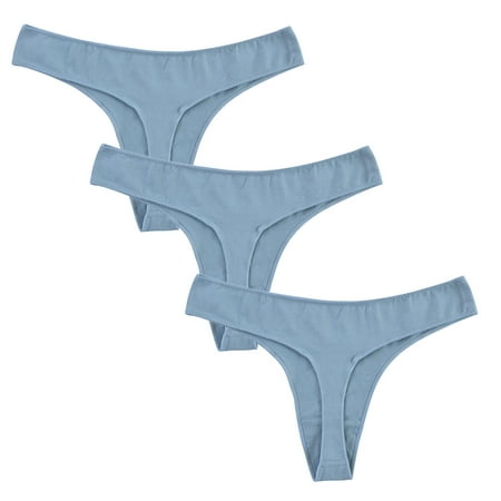Scyoekwg Thongs for Womens Thong Low Waisted Solid Color Ladies Panties Fashion Breathable Bikini Underwear Hipster Panties T-back Underpants Pack of 3(Light Blue L)