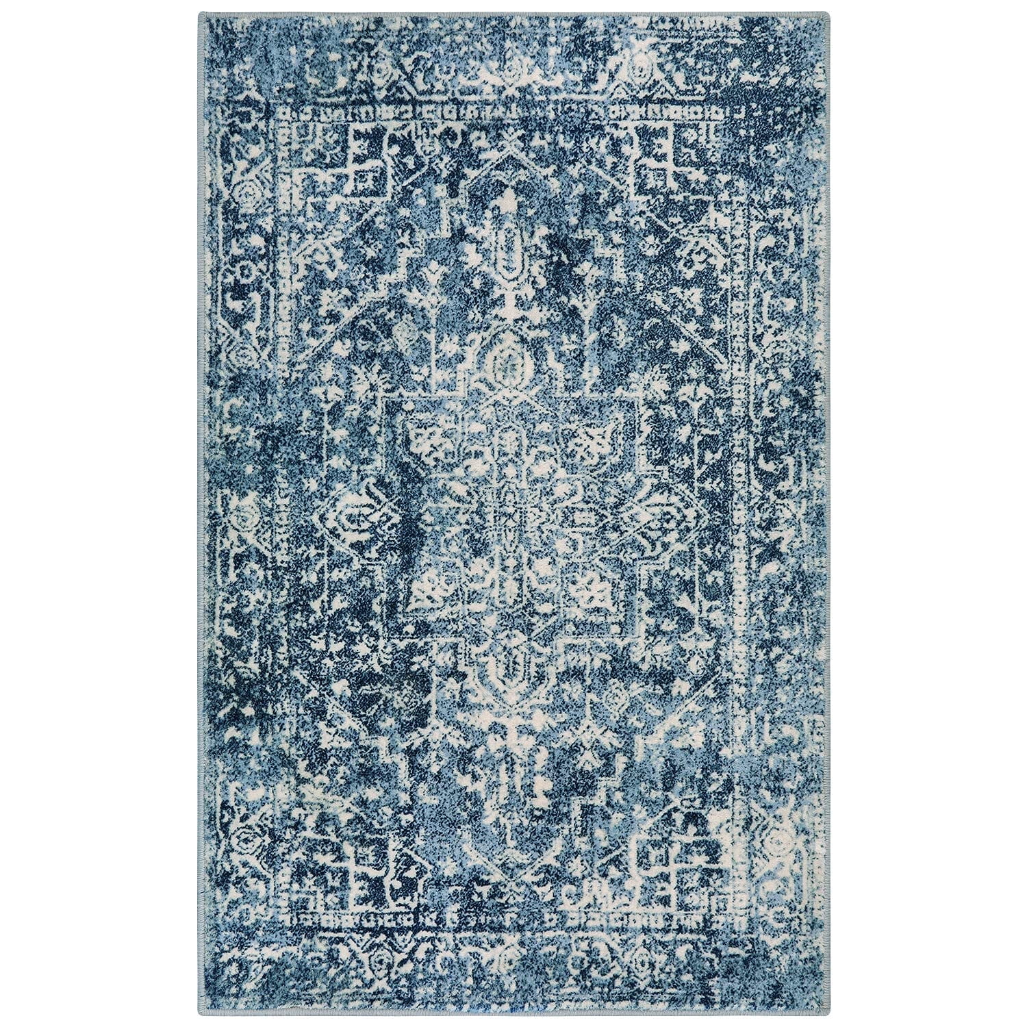 Wonnitar Vintage 3x5 Rug, Washable Rug Runner for Hallways Non-Slip, Traditional Non-Shedding Entryway Mat Soft Carpet for Bathroom Foyer Bedroom