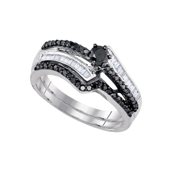 Sterling Silver Womens Round Black Color Enhanced Diamond Bridal Wedding Ring Set 3/4 Cttw