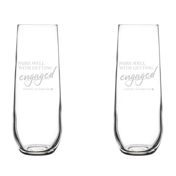 Set of 2 Glass Champagne Flutes Sparkling Wine Glasses Gift Pairs Well With Getting Engaged Engagement For Couple (8.5 oz Stemless)
