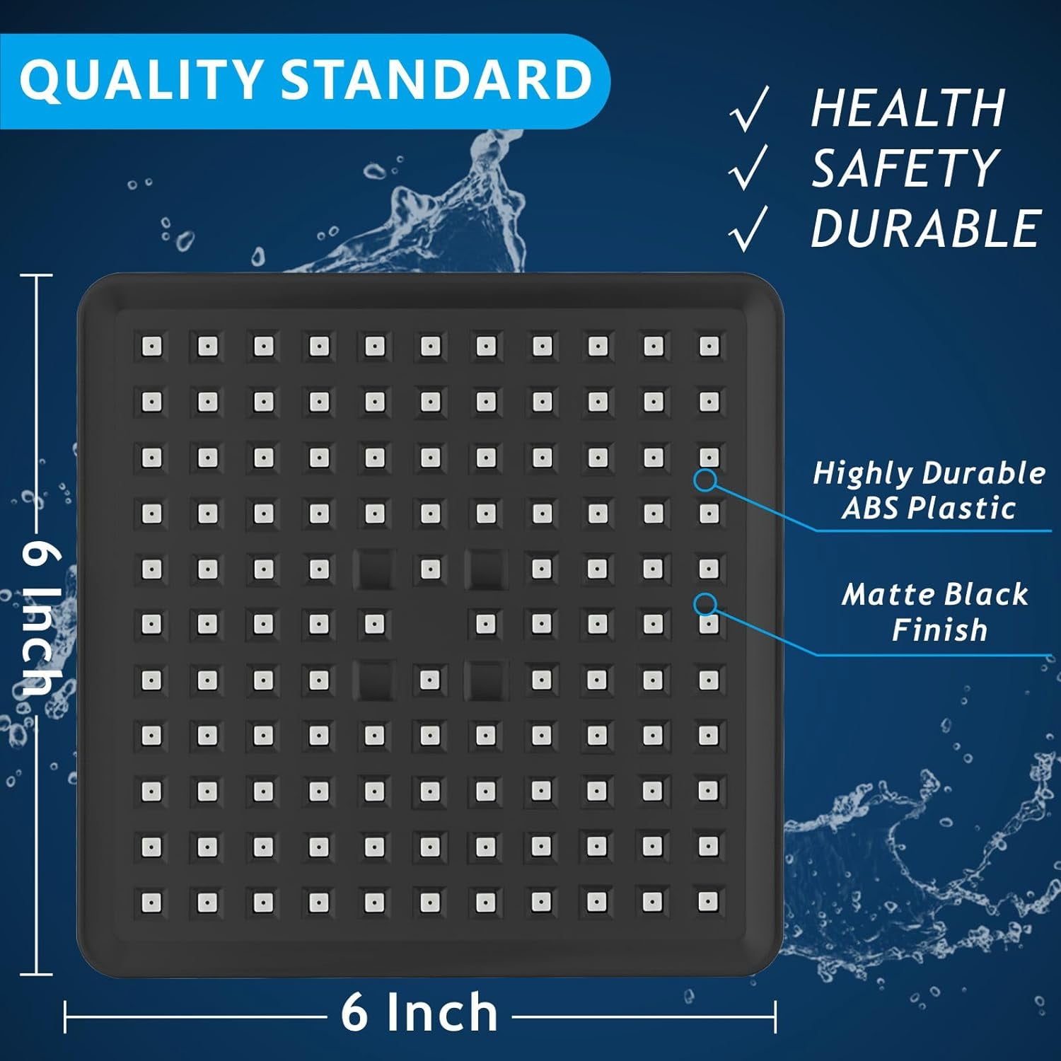 MY High Pressure Rain Shower Head - Luxury Modern Look - The Adjustable Replacement For Your Bathroom Showerhead - 6" Square High Flow Pressure Boosting Showers (Matte Black)