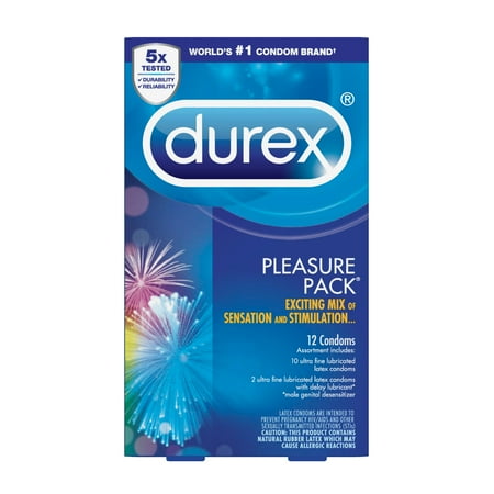 Durex Pleasure Pack Assorted Lubricated Latex Condoms - 12 ct