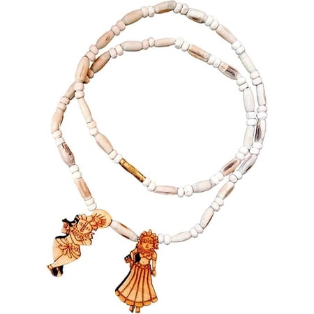 Original Handmade Tulsi Bead Mala with Radha Krishna Statue – ISKCON Tulasi Kanthi Mala | Indian Holy Basil Necklace for Devotion & Meditation