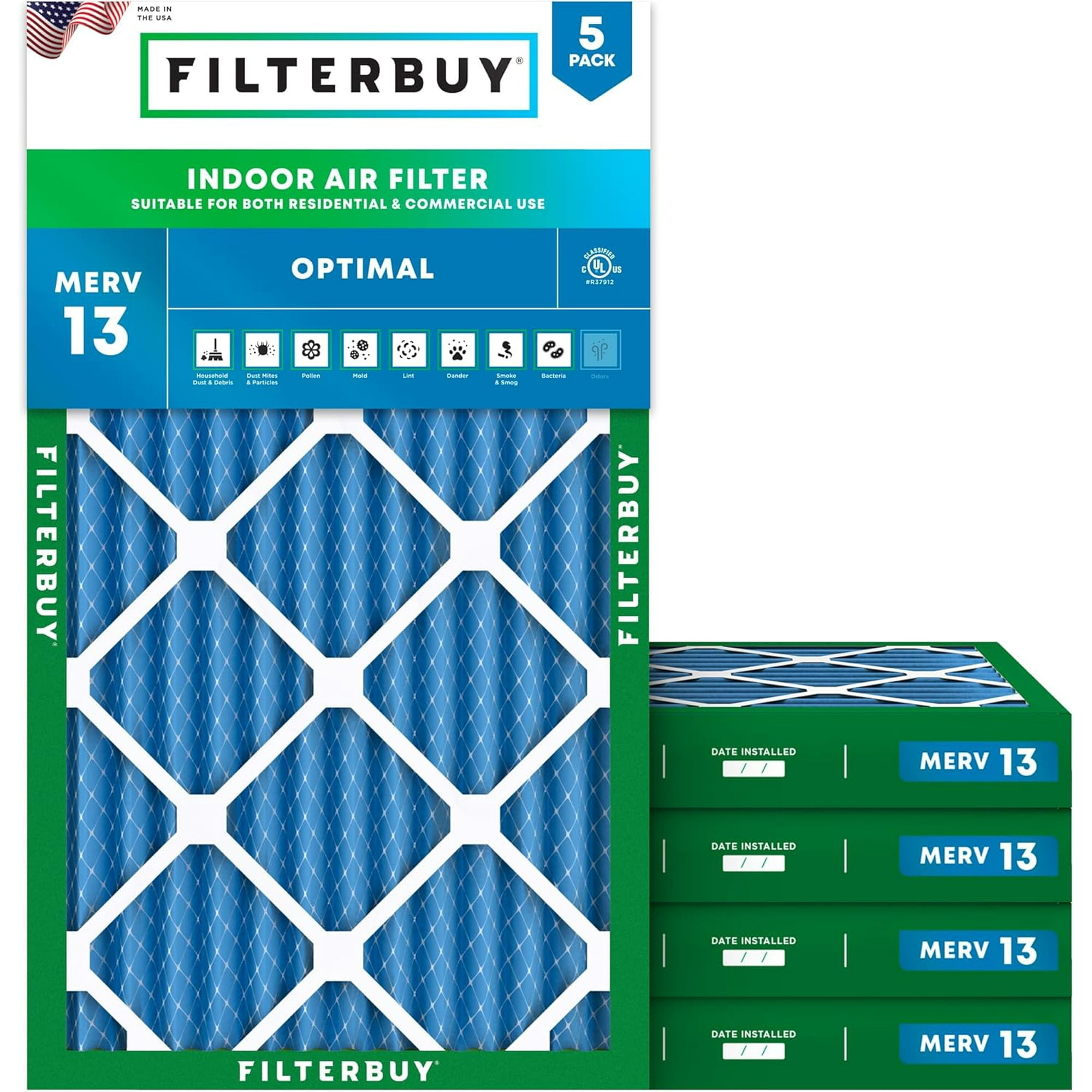 Filterbuy 17.25x29.25x2 MERV 13 (MPR 1900) Health Defense, Pleated HVAC AC  Furnace Air Filters (5-Pack) - Walmart.ca