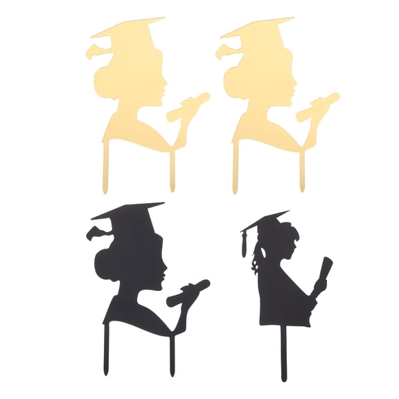 4pcs Female PhD Themed Cake Decorations Senior Year Cake Dessert Toppers Mixed Style