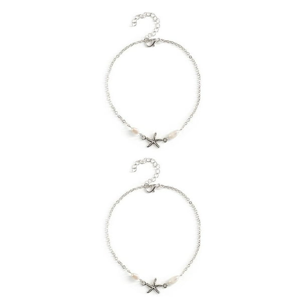 Tobilleras Ajustable Qarigey 2Conjunto Perla Oro Plata Aleación Estrella de mar Estilo simple