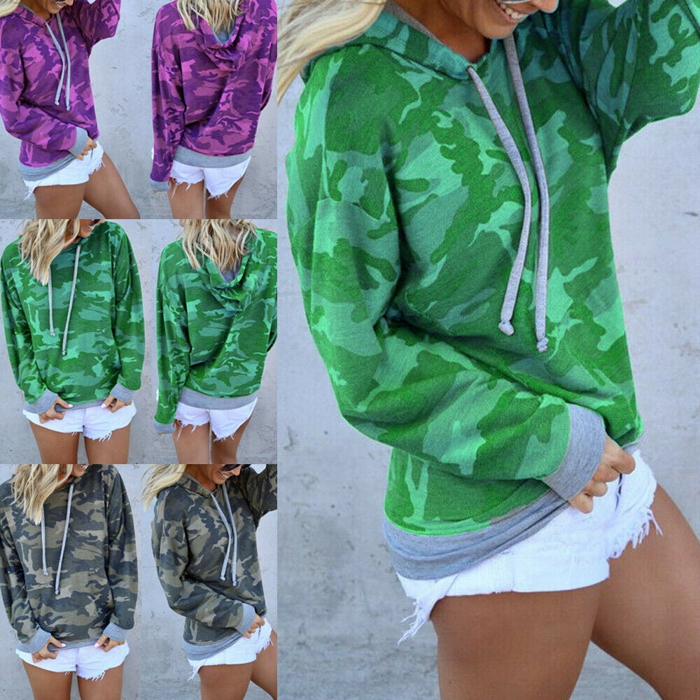 Women Camouflage Long Sleeve Hoodie Sweatshirt Hooded Pullover Tops Shirt Blouse