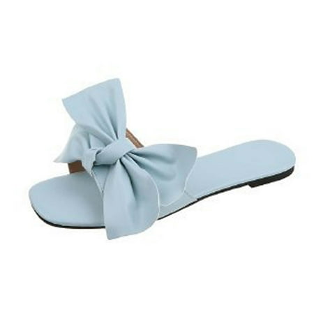 

EQWLJWE Sandals Women Soft Thin Flat Slippers Open-Toe Bow-Knot Strap Comfy Beach Roman Shoes Flip Flop Deals Clearance